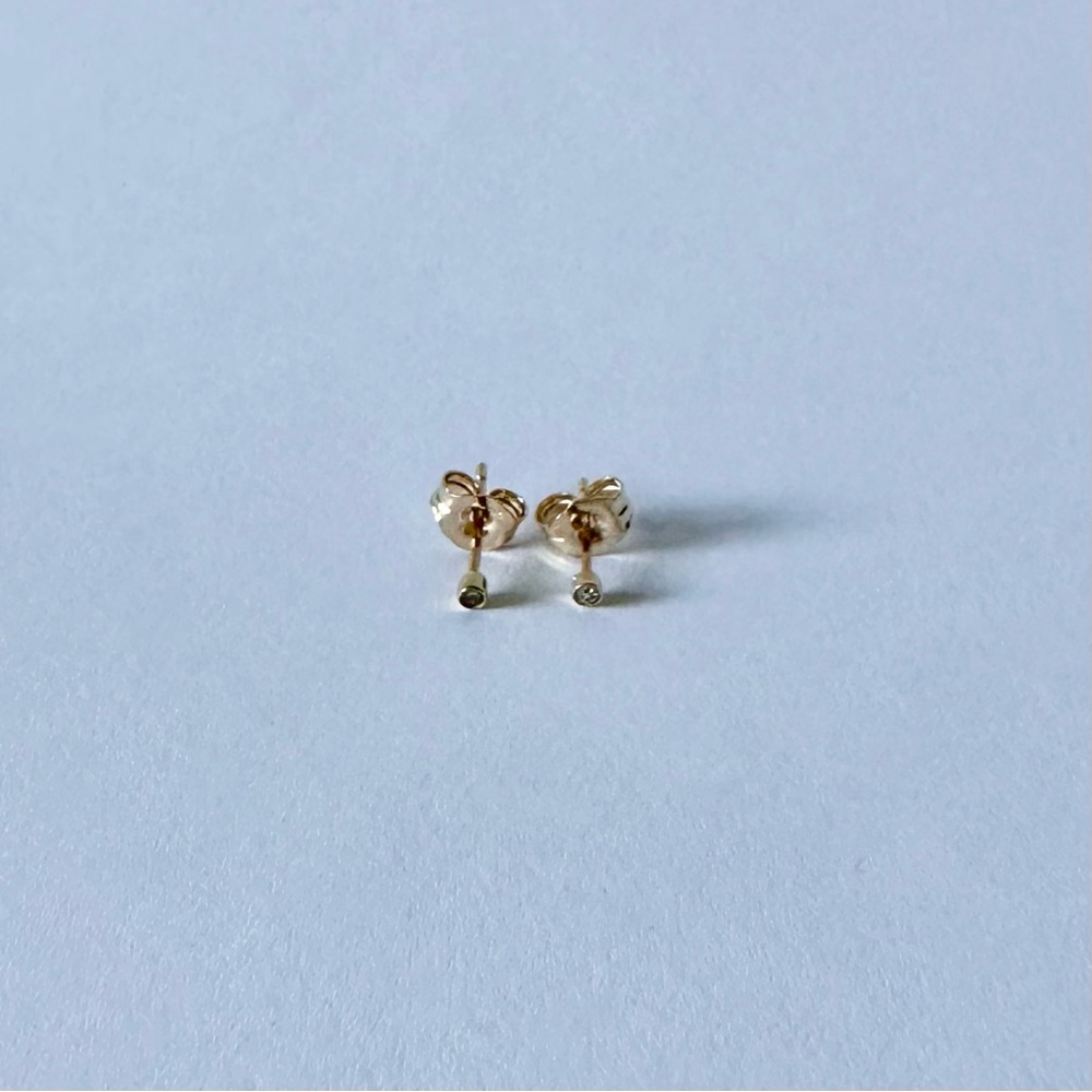 Tiny 14k Yellow Gold & Diamond Bezel Studs